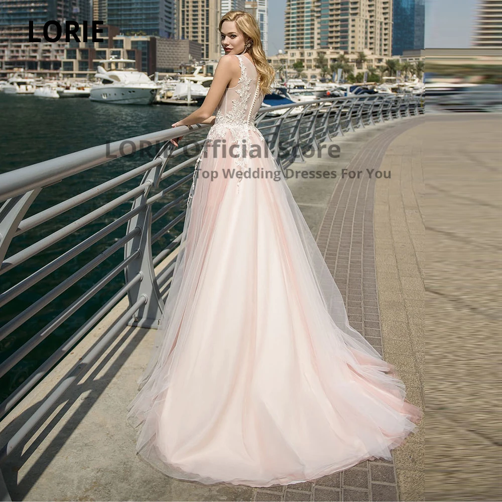 LORIE Elegant Lace Wedding Dresses A-line Light Pink Beach Bridal Gown O-Neck Sleeveless Boho Marriage Plus Size Sweep Train New | Свадьбы и