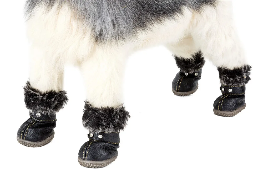 4 шт./компл. собака обувь однотонные Щенок зимние ботинки теплые