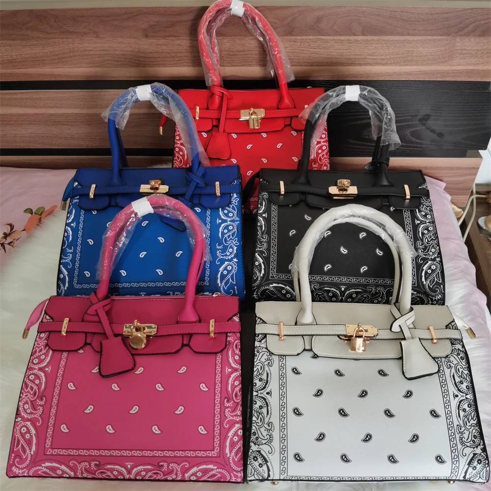 

Bandana Print Pu Tote Bag Top Handbags For Women Crossbody Shoulder Bags Torebka Damska Sacs A Bandouliere Bolsos Para Mujer