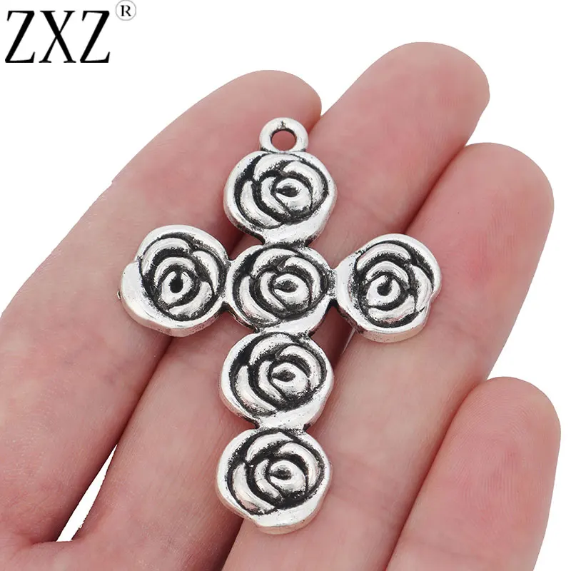 ZXZ 5 шт. тибетские серебряные большие розы религиозный крест подвески для