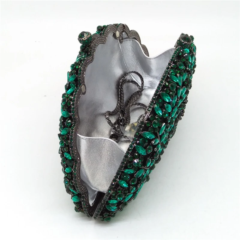 

Luxury Shell Shape Green Rhinestone Ladies Clutch Bags Fashion Gemstone Crystal Women Party Purse And Handbags Female Chain Bag