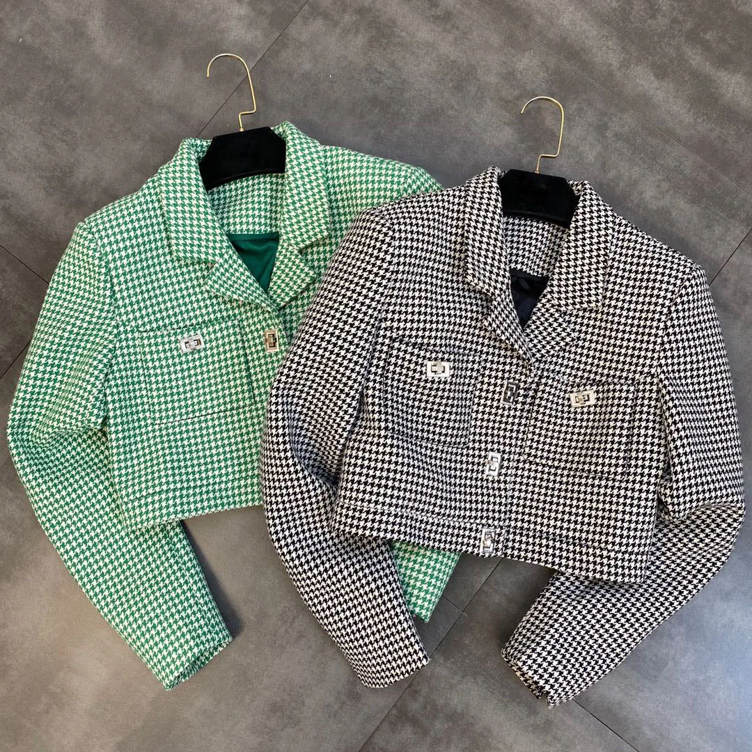 

HIGH STREET Newest 2021 Designer Jacket Women's Houndstooth Blends Short Jacket