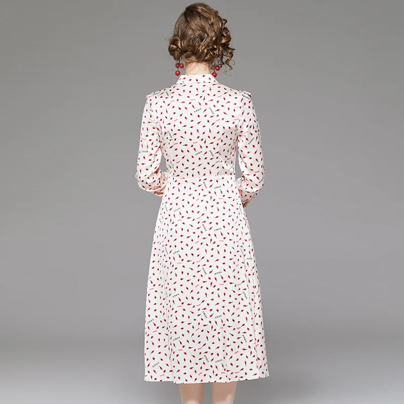 Early spring 2020 new Fashion floral flower print dress women Chiffon dresses turn down collar full sleeve long Dress | Женская одежда