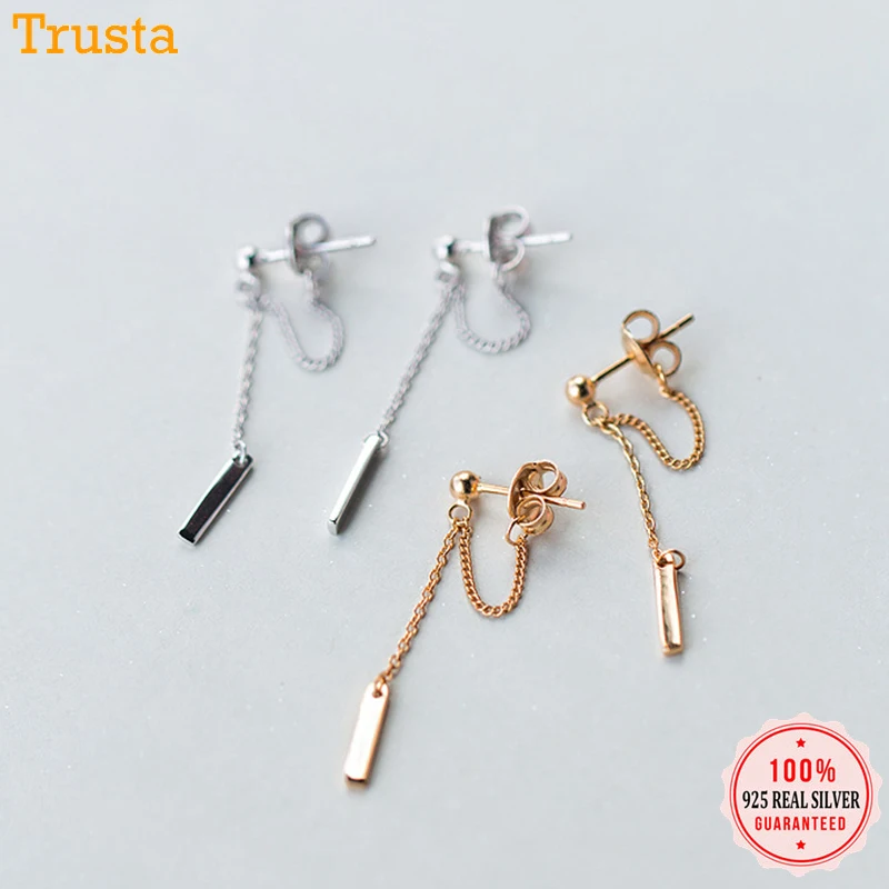 Женские серьги гвоздики Trusta 100% Серебро 925 пробы цепочка со звеньями модные