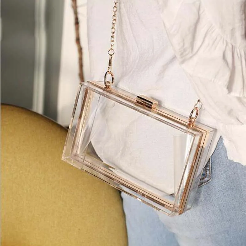 

Transparent Ladies Bag 2021 Acrylic Color Box Brand Ladies Evening Dress Portable Messenger Bag Wedding Female Clutch Bag
