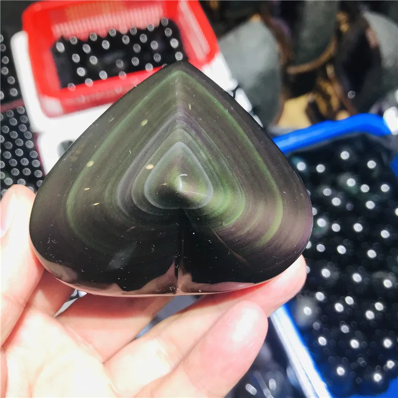 

50 mm rainbow!!Natural cat eye obsidian crystal heart, quartz crystal rare