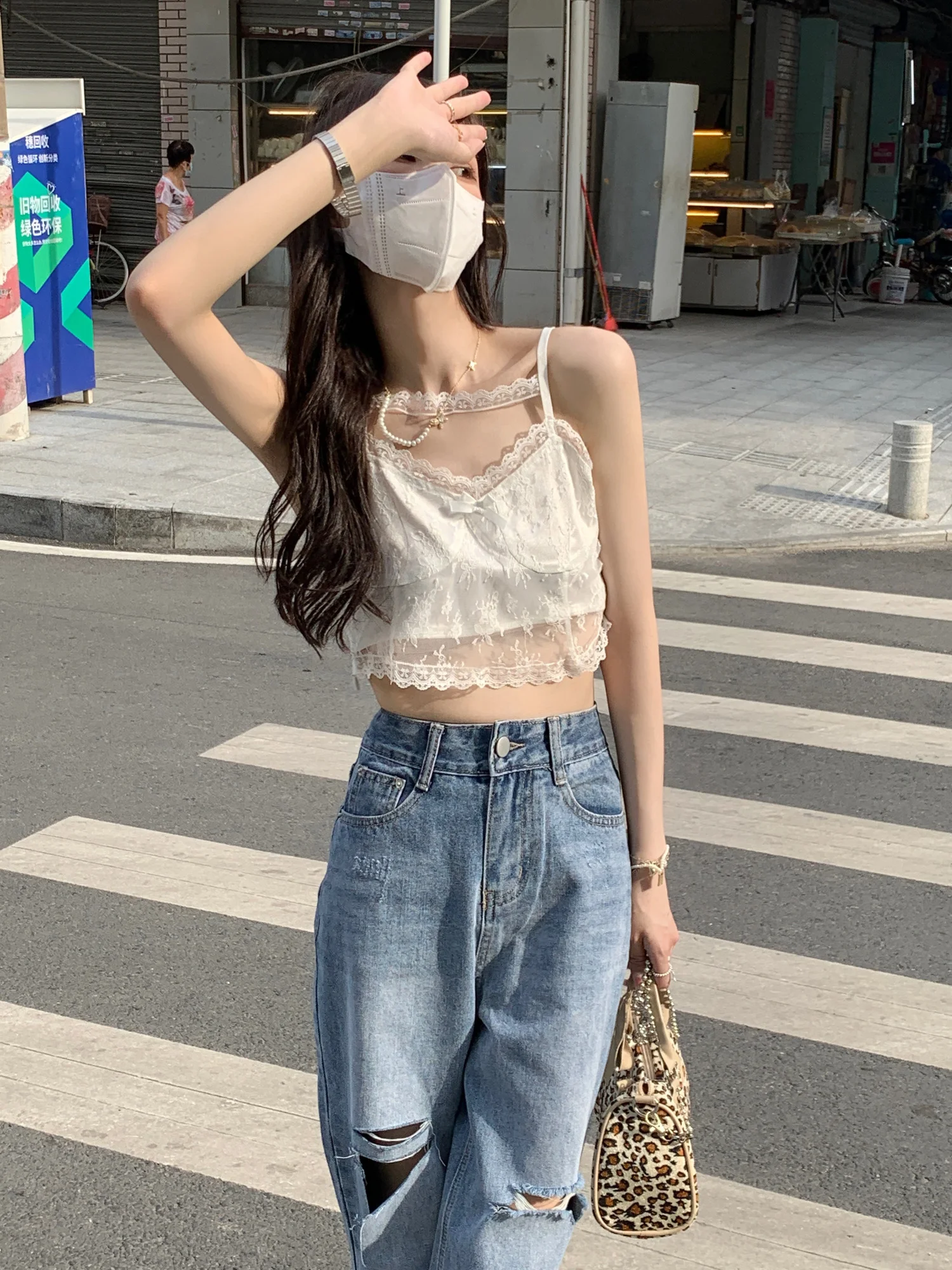 Женская Кружевная подвязка носит новый летний белый короткий милый и острый Топ