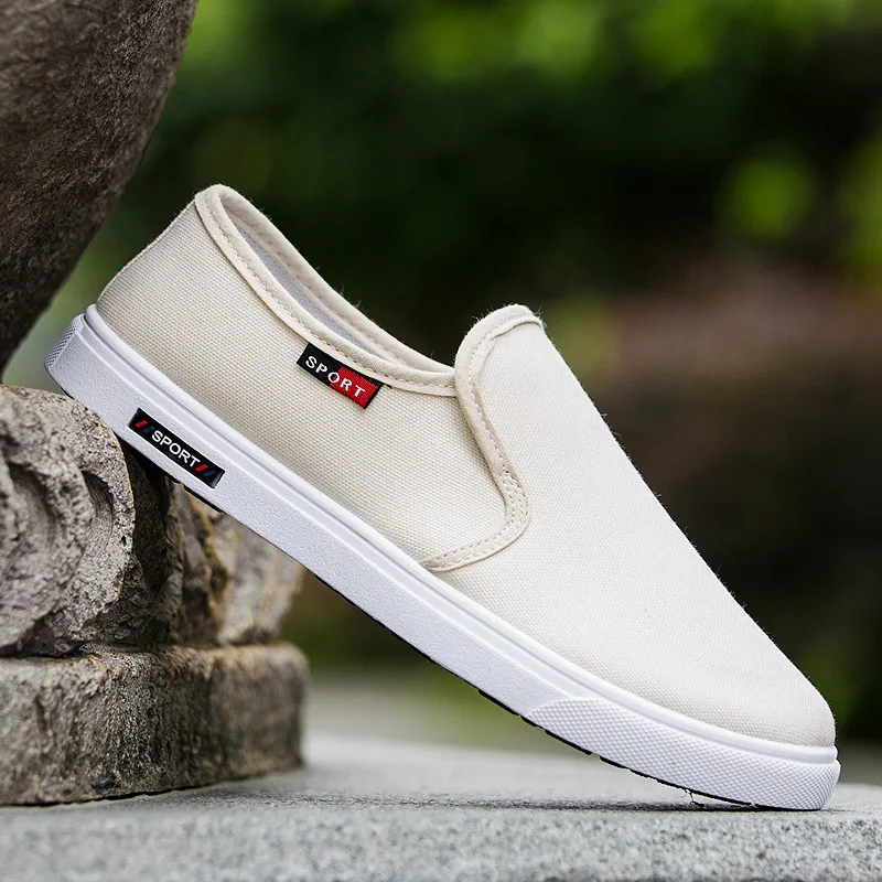Мужские парусиновые туфли белые удобные повседневные лоферы легкие слипоны на