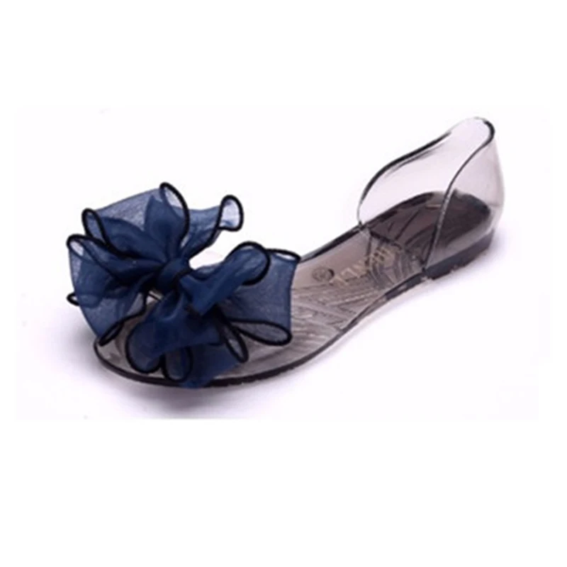 Сандалии желе женские с бантом Повседневная пляжная обувь на плоской подошве