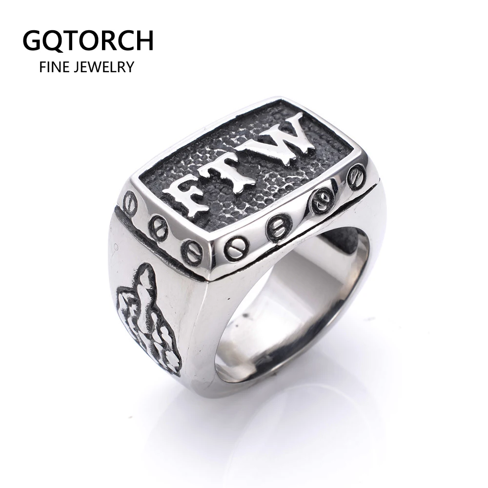 Винтажное черное байкерское кольцо Ftw для победы средний палец из нержавеющей