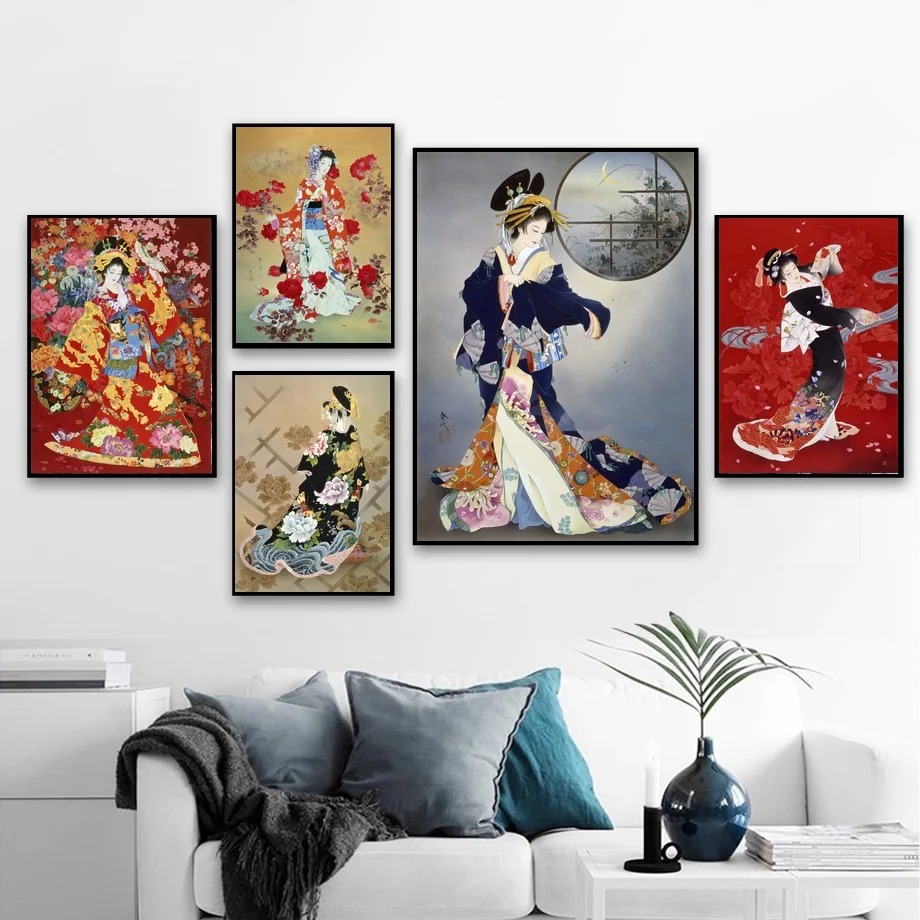 Японский гейши японский стиль Искусство Холст плакат домашний Декор стены (без