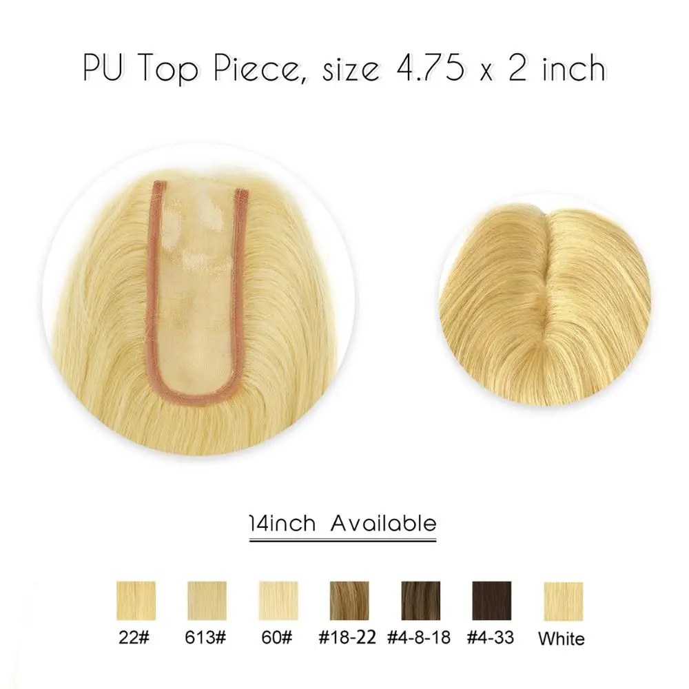 K.S WIGS 14'' 5X12cm PU Base Topper Hairpieces 150% Density Straight Virgin Cuticle Human Hair Toupee For Women 40g/pc