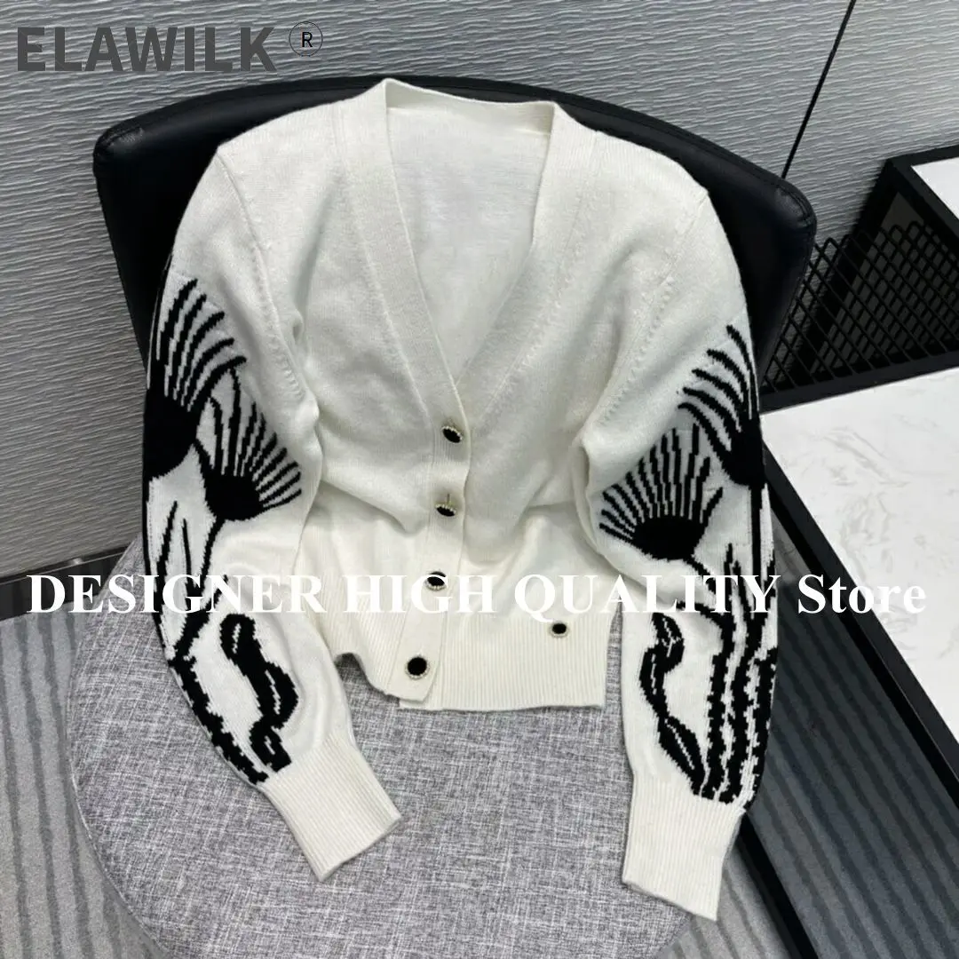 

2021 New Pre-Fall Luxury Designer Cashmere Cardigans Sweater Women V-neck Floral Jacquard Single Breasted Vintage Knitted Coat