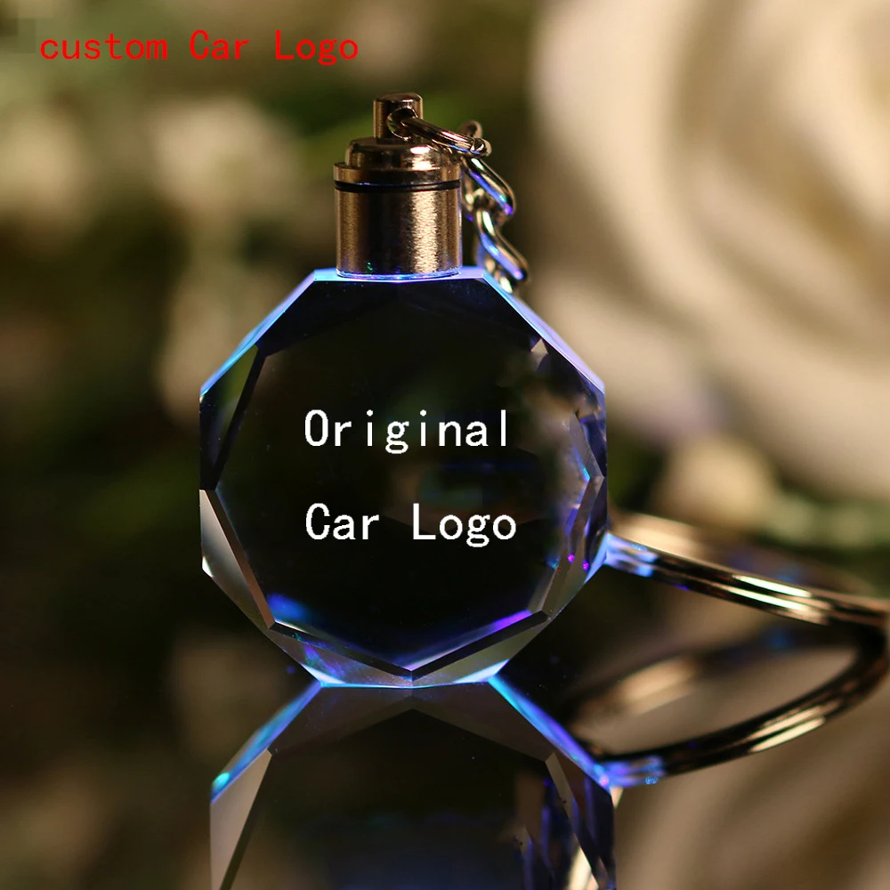 Фото Светящийся брелок для автомобильных ключей кольцо вырезанное стекло логотип