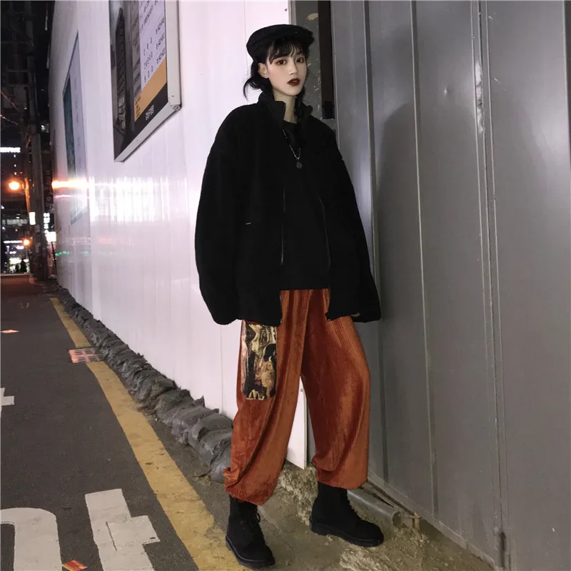Однотонные Вельветовые женские брюки Lychee для девушек винтажные
