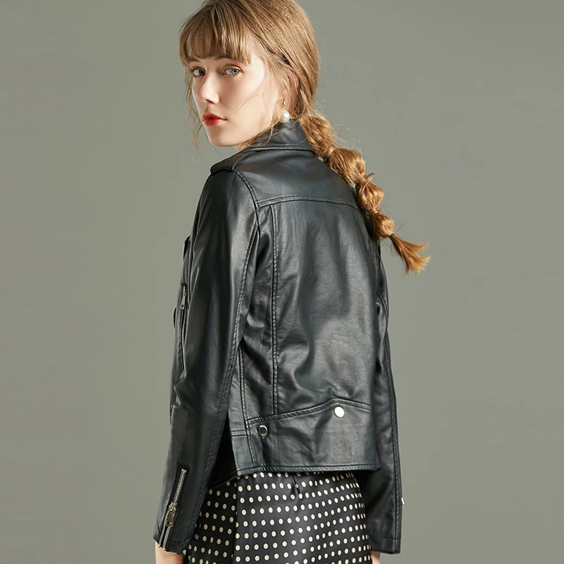 Модная тонкая женская куртка из искусственной кожи 2020 повседневная короткая