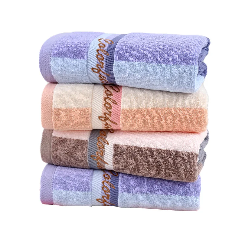 

Pure Cotton Towel 40x90cm Soft Strongly Water AbsorbentBrach Towel Household Colorful Striped Couple Embroidery Hand Towel