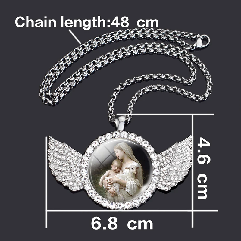 

Virgin Mary Necklace Rhinestone Glass Pendant Jewelry Christian Gifts Virgin Mary Christian Necklace Baby Jesus Jewelry