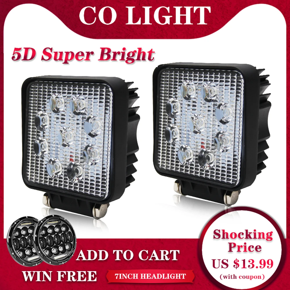 

CO LIGHT 5D Led Work Light Bar 27W 4inch Offroad Car Headlight for Trucks Tractor Boat Trailer 4x4 SUV Led Driving Light 12V 24V