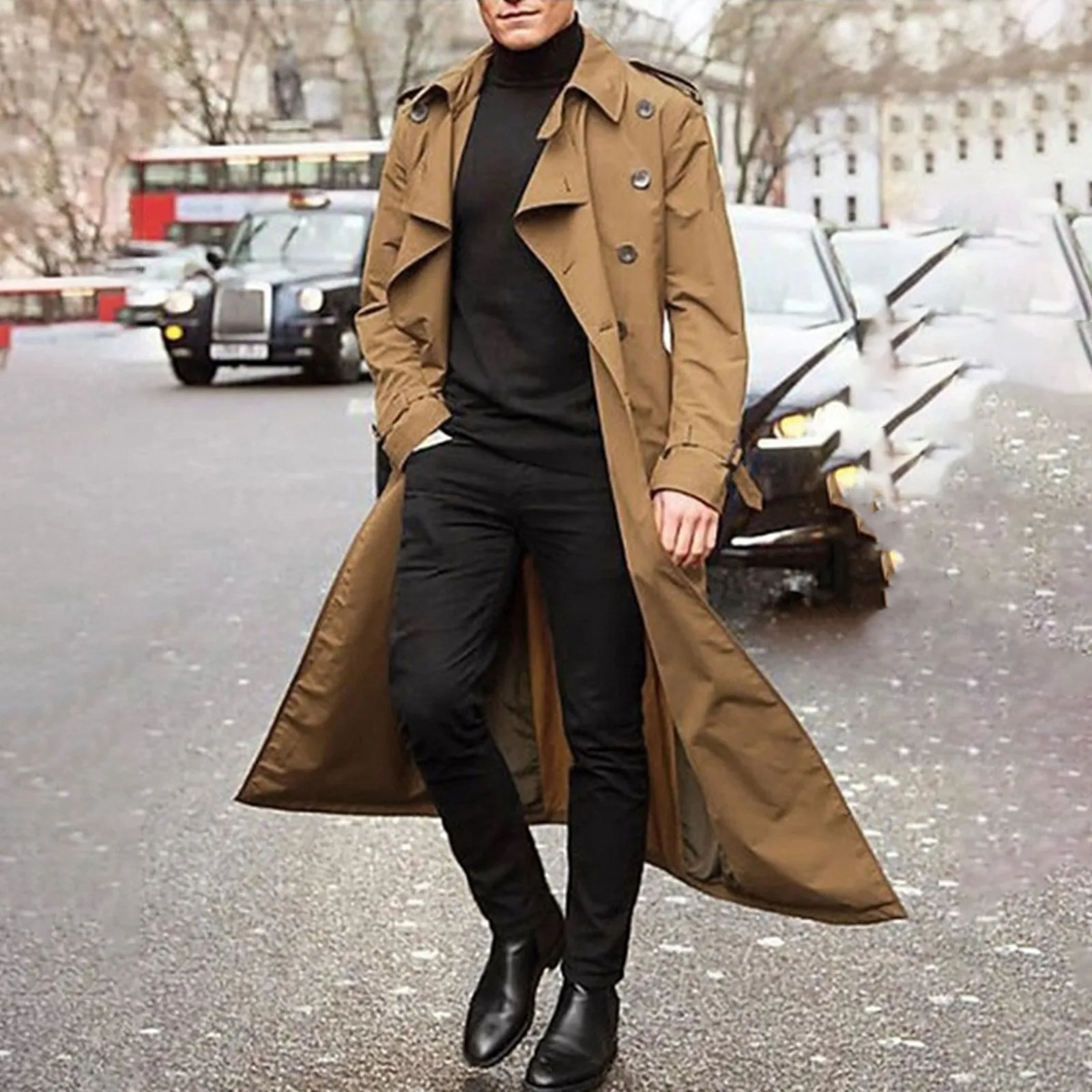 

Men's Long-Sleeve Outerwear Winter Luxury Full Length Trench Coat Male Solid Long Wool Overcoat temperament Windbreaker new