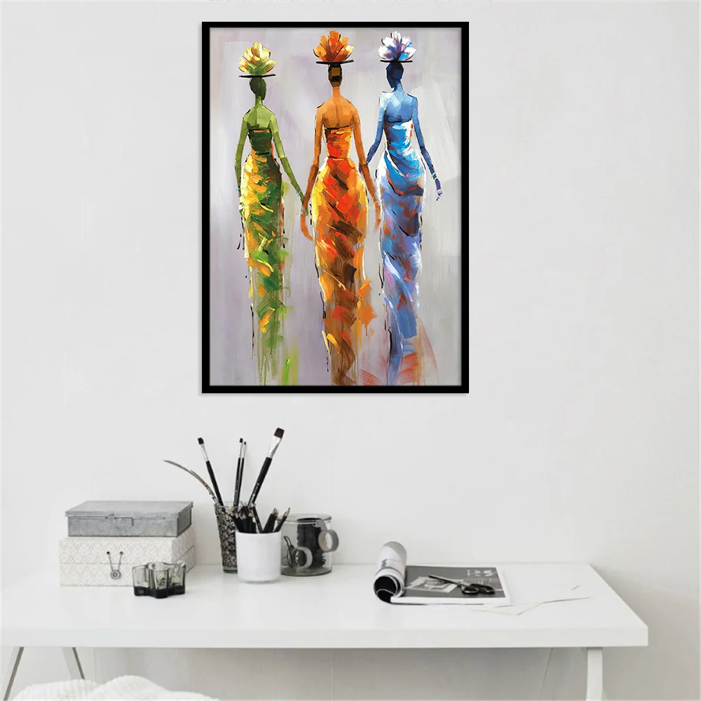 African Woman Portrait Oil Painting on Canvas Posters and Prints Scandinavian Art Wall Picture for Living Room Unframed Дом и сад