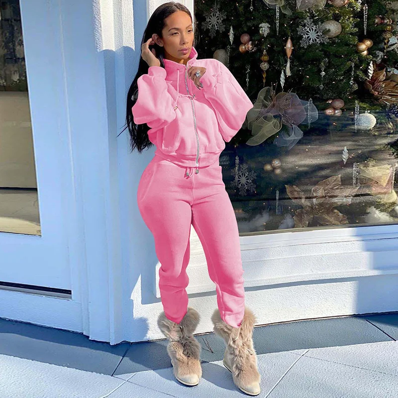 

Women Plush Warm Thicken Hoodies Tracksuits Autumn Winter Long Sleeve Zip Sweatshirt and Sporty Jogger Sweatpant Casual Outfits