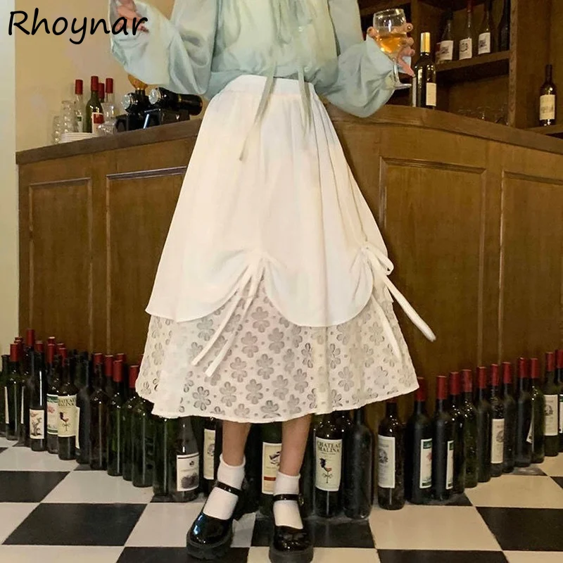 

Skirts Women Lace Temperament Empire Solid A-line Lovely Sweet Gentle Ulzzang All-match Feminine Ins Soft Retro Prevalent Chic