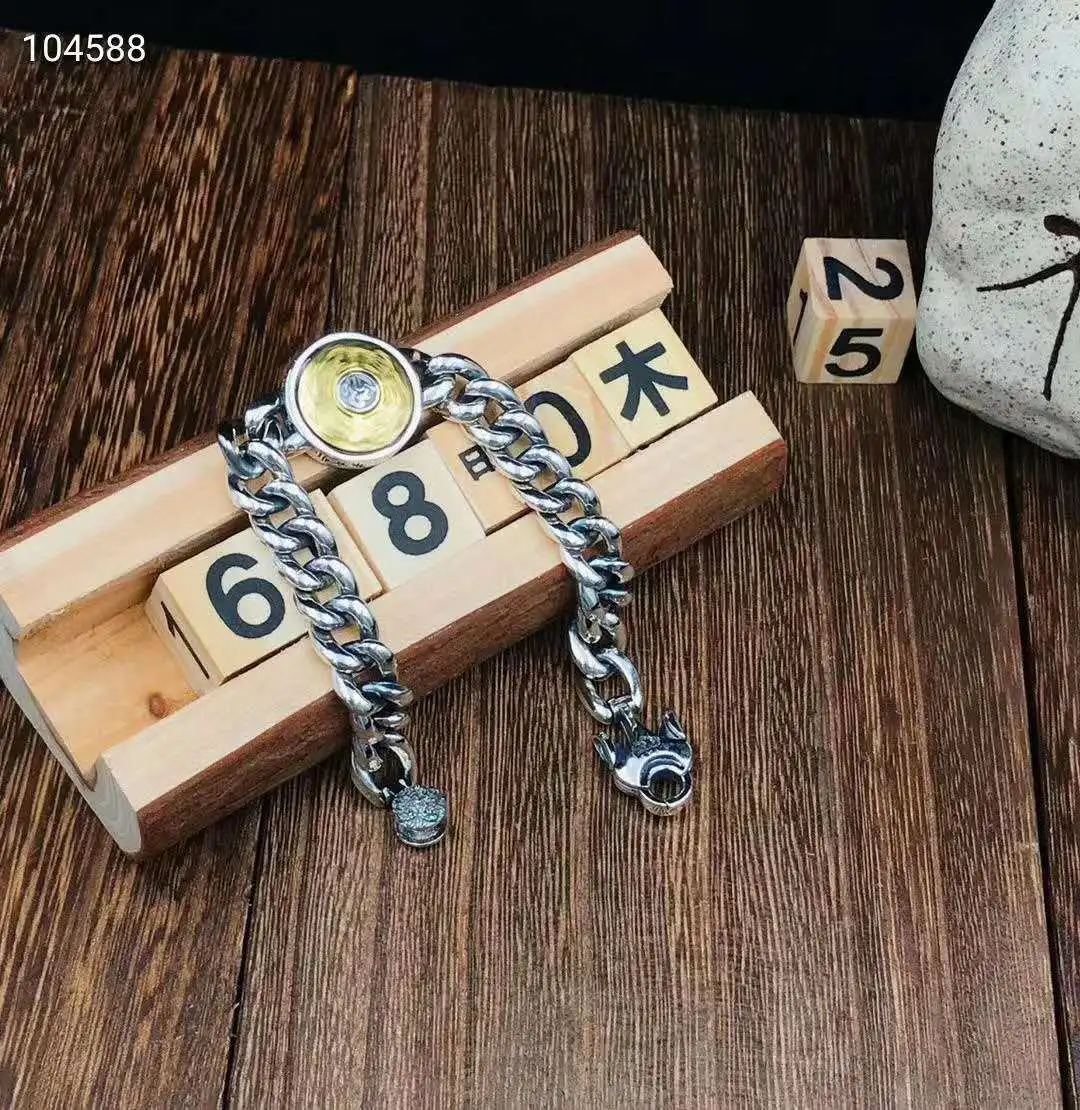 

S925 Sterling Silver Retro Scripture Tai Chi Turnable Bracelet Prayer Peace Bracelet Evil Adjustable Bracelet Jewelry