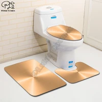 Golden metal solid color pattern printed Bathroom Pedestal Rug Lid Toilet Cover Bath Mat Set drop shipping style-3