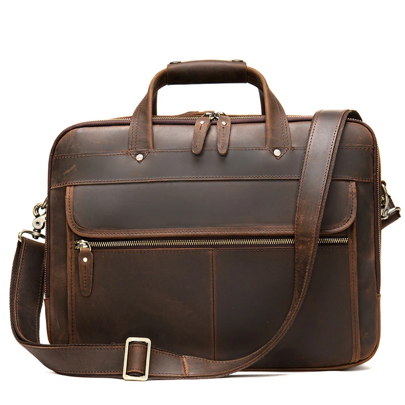 Top Qaulity Brand Briefcase Bag For Men Male Business Bag Vintage Designer Handbag Laptop Briefcase Crazy Horse Leather Man Bag
