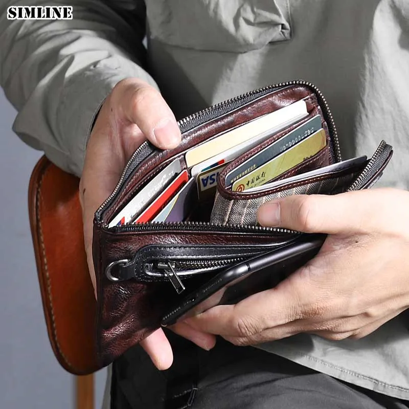 Кошелек из натуральной кожи мужской роскошный винтажный ручной работы длинный