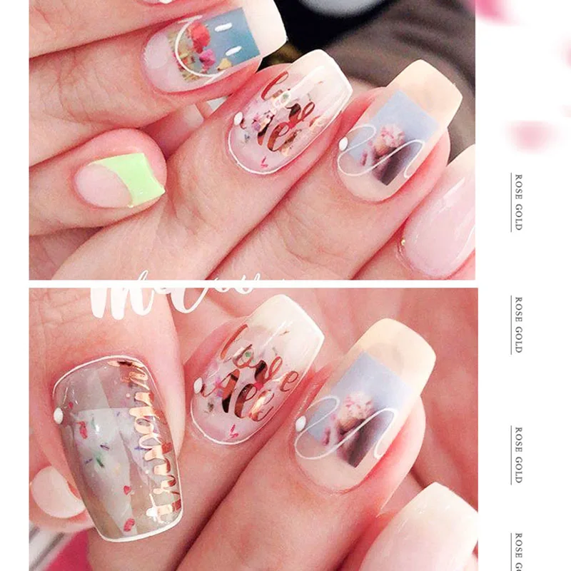 1 лист буквы дизайн 3D наклейка для дизайна ногтей звезда розового золота