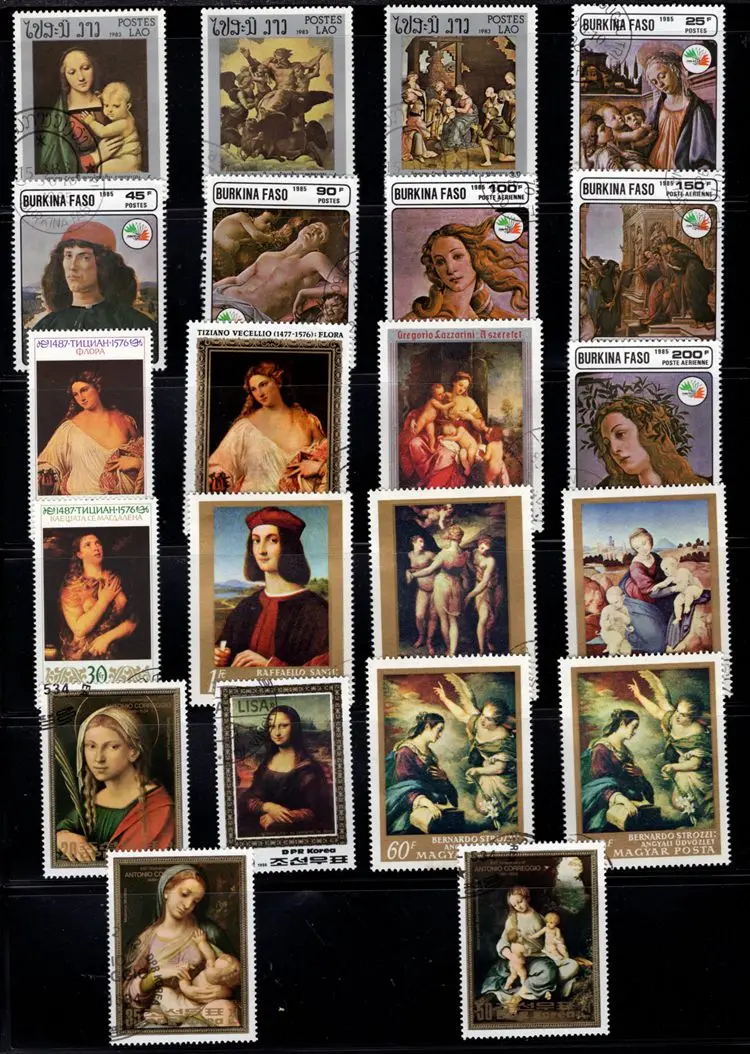 

50Pcs/Lot Famous Art Painting Stamp Topic All Different From Many Countries NO Repeat Postage Stamps with Post Mark Collecting