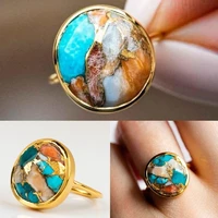 exquisite turquoise jewelry rings for women gold color womens jewelry accessories classic vintage engagement party wedding ring
