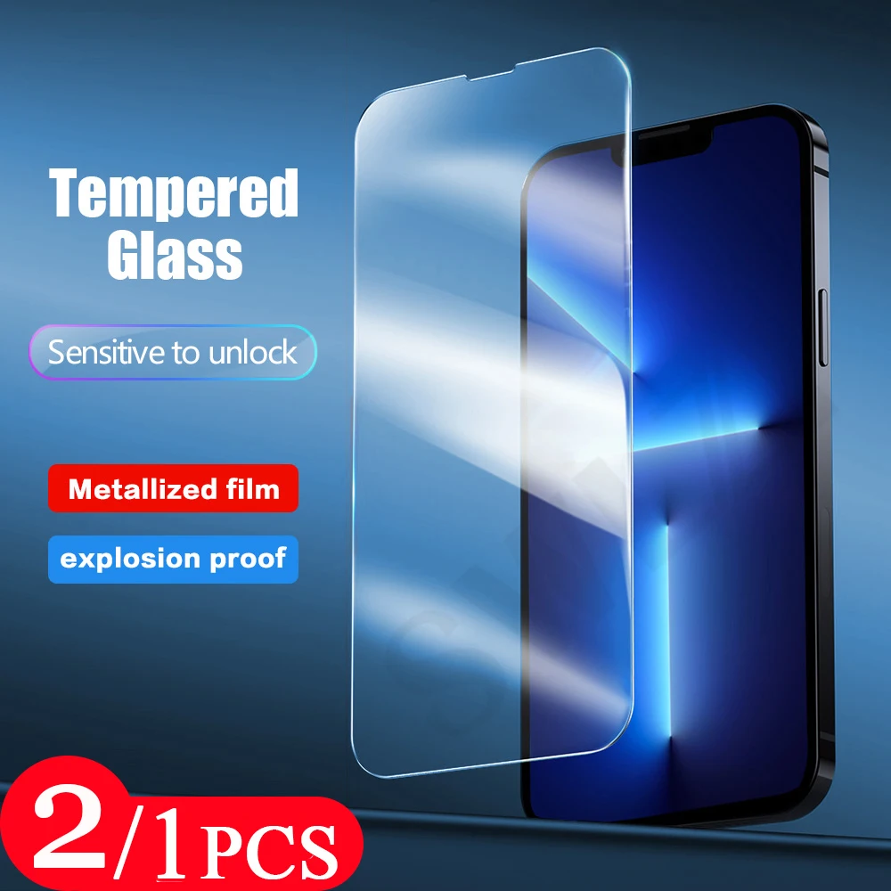 2/1Pcs 9H protective film for iphone 13 Pro Max Tempered Glass 12 Mini 11 8 7 X XS XR SE 6 6s Plus Phone Screen Protector glass