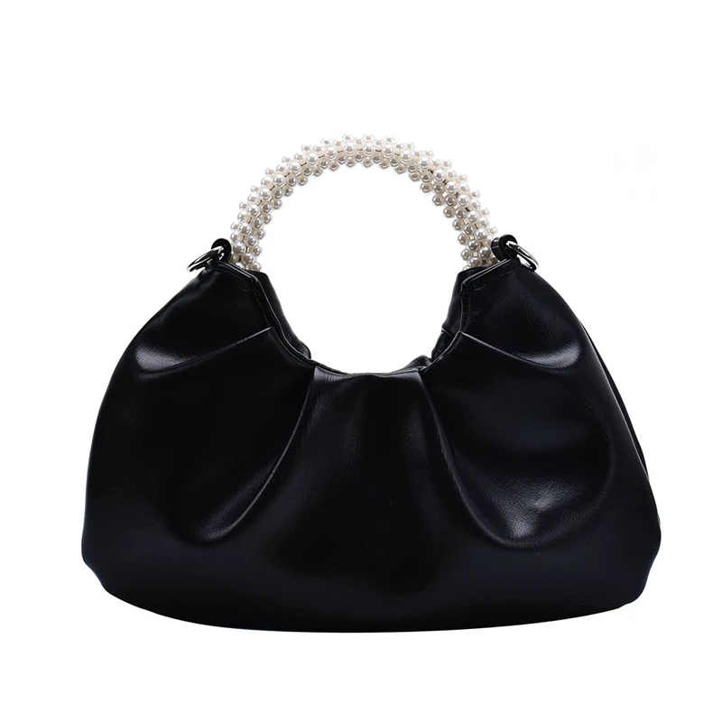 

Pearl Portable Bag 2020 New Fashion Small Design Messenger Bag Women's Bag Chain Pleated Texture Shoulder Bag Cow Leather Totes