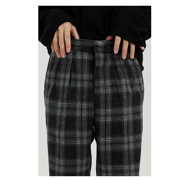 

Male Streetwear Hip Hop Pant Korea Style Vintage Fashion Trousers Men Casual Plaid Straight Suit Pant