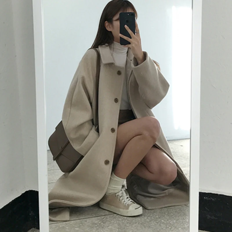 Женское однобортное шерстяное пальто Heydress простое однотонное с отложным