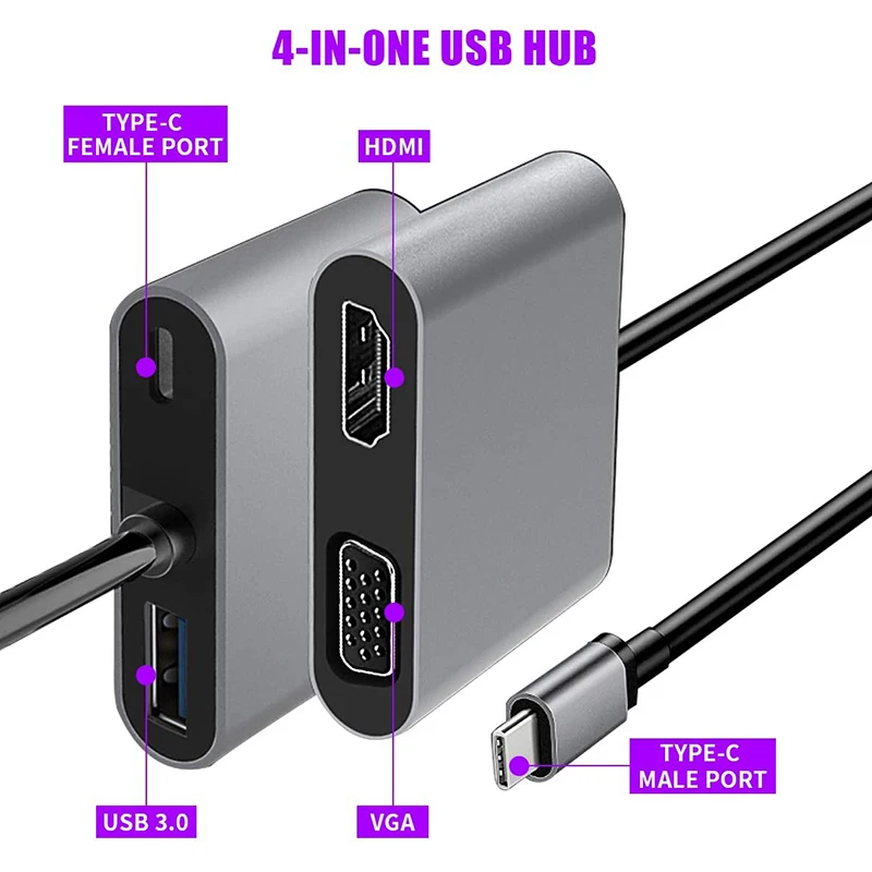 Usb-концентратор C с разъемом типа 4 в 1 usb-хаб двойной Sn дисплей 4K HDMI/HDTV адаптер VGA и