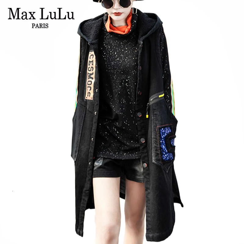 Max LuLu, роскошная Корейская женская одежда в стиле панк, женский джинсовый теплый меховой жилет, зимнее длинное пальто с капюшоном, уличная одежда, винтажные жилеты