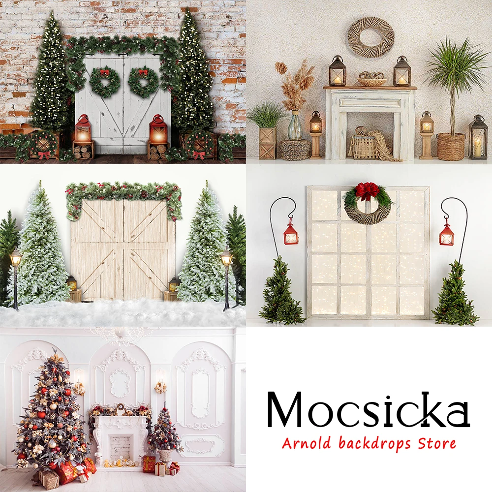 

Christmas Photo Background Christmas Tree Fireplace Door Rail Decoration Style Child Portrait Photo Wallpaper Photography Props