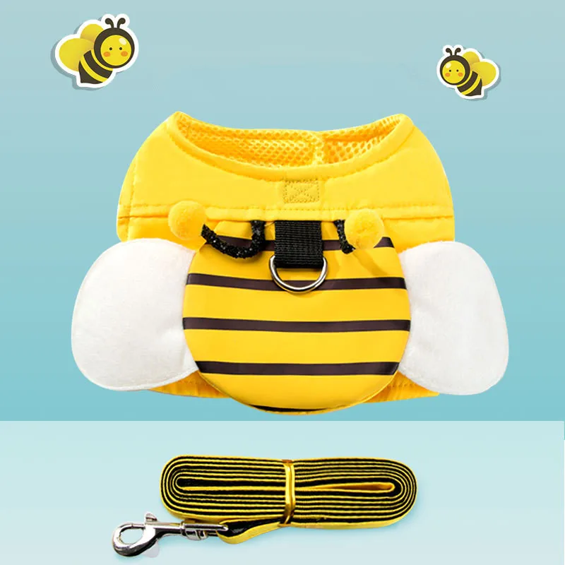 Alforja con forma de pequeña abeja para mascotas, mochila con correa, arnés, viaje, senderismo al aire libre, gatos y perros pequeños