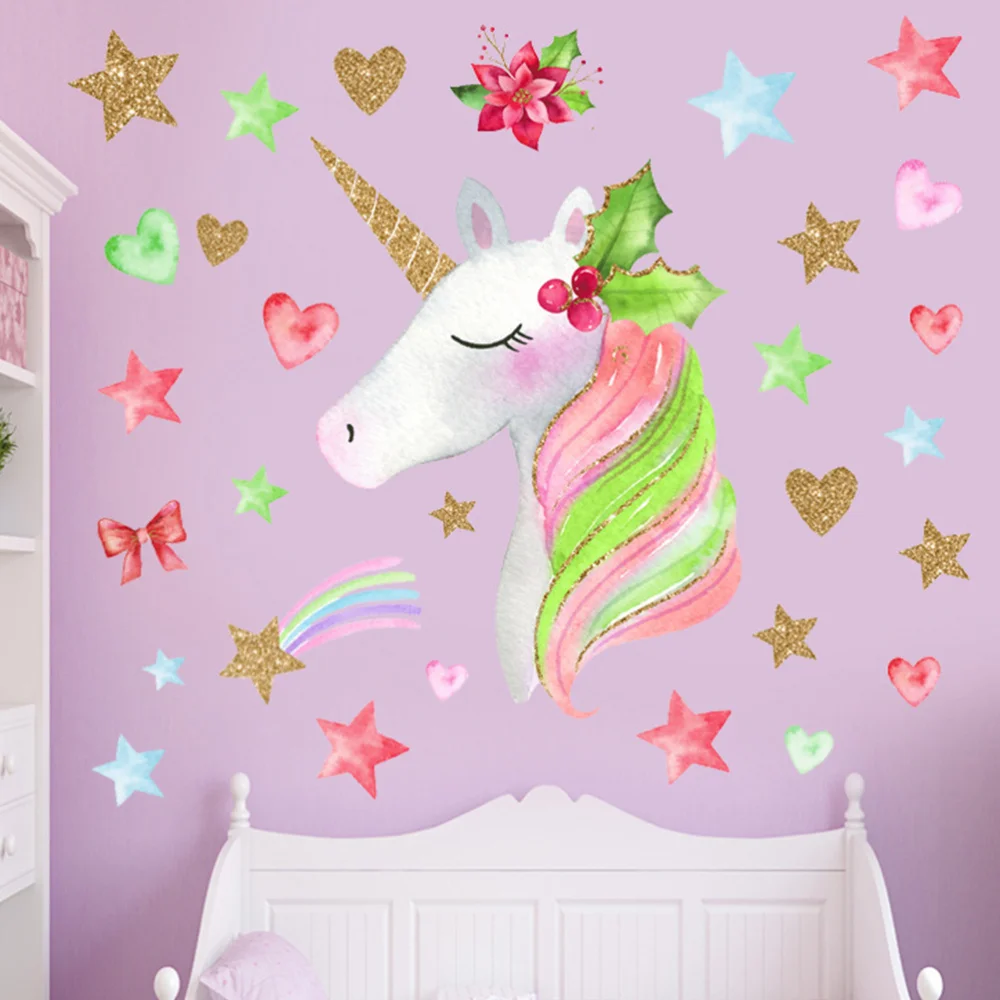 1 шт. креативная Радужная Наклейка на стену в форме единорога декоративные