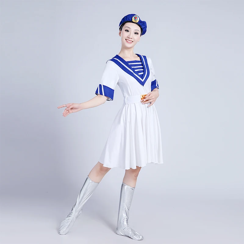 Солдатская униформа летнее танцевальное платье темно синяя одежда Женский