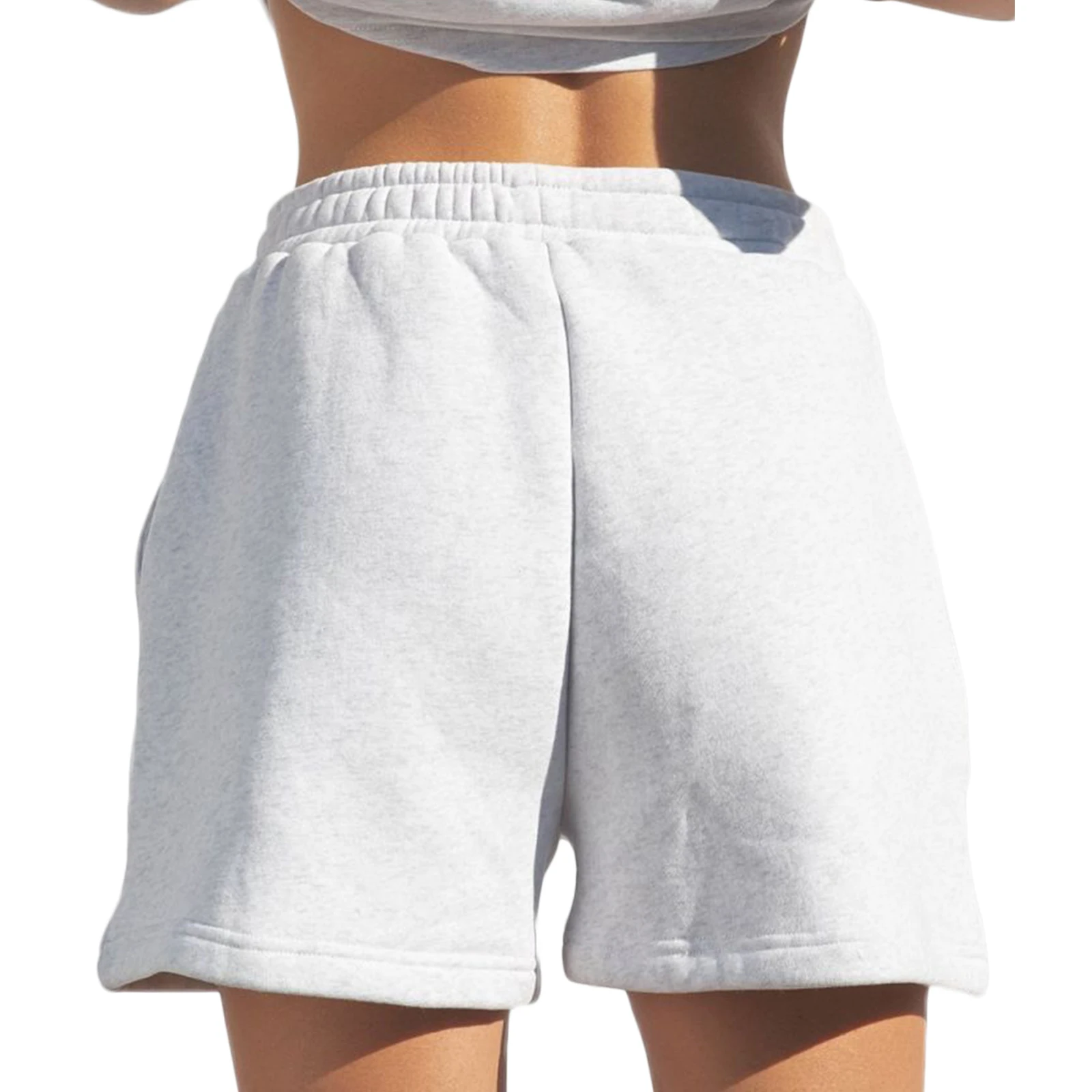 

Hot Women Solid Color Shorts High Waist Casual Style Pants with Slant Pockets Simple Style Fitting Shorts Homewear