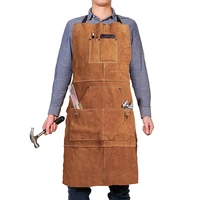 cowhide real leather work shop apron with 6 tool pockets heat flame resistant durable heavy duty welding apron for men women