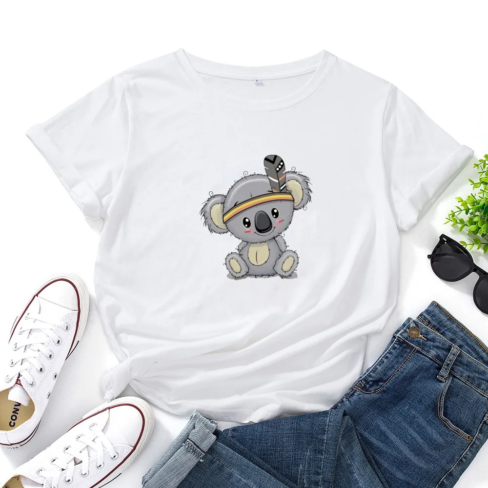 Футболка женская летняя с коротким рукавом и принтом коалы простые