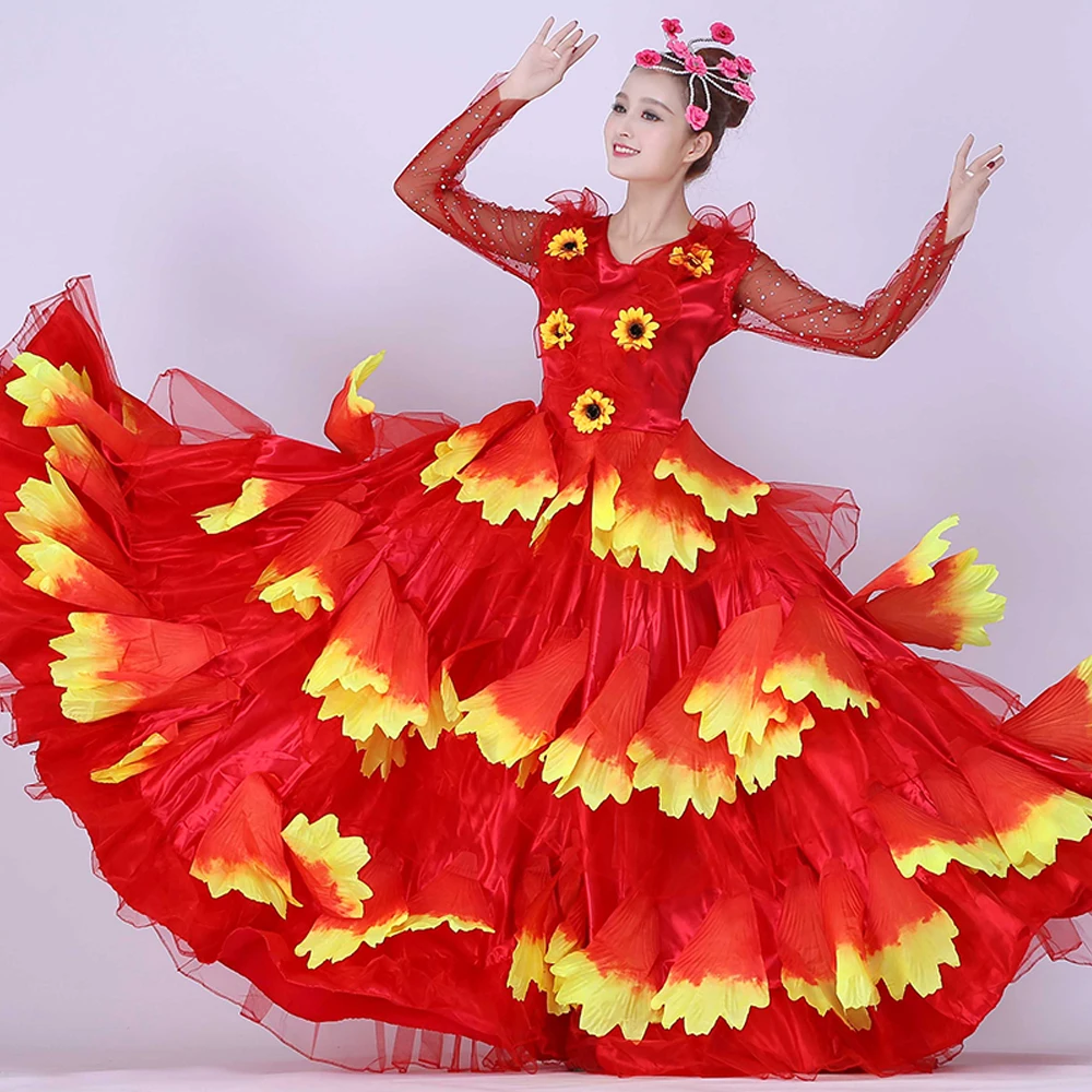 Женское платье для фламенко испанская коррида юбка танца живота с лепестками