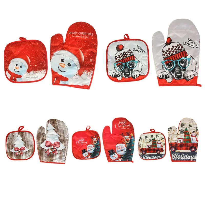 

Kitchen Gloves Christmas Style Microwave Oven Mitts Heat Insulating Glove Baking Cooking Gadget Xmas Home Decor Kitchen Tools
