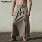 INCERUN Kilt Самурайские брюки, модные мужские юбки кэндо в стиле боевых искусств, мужские ретро однотонные карманы